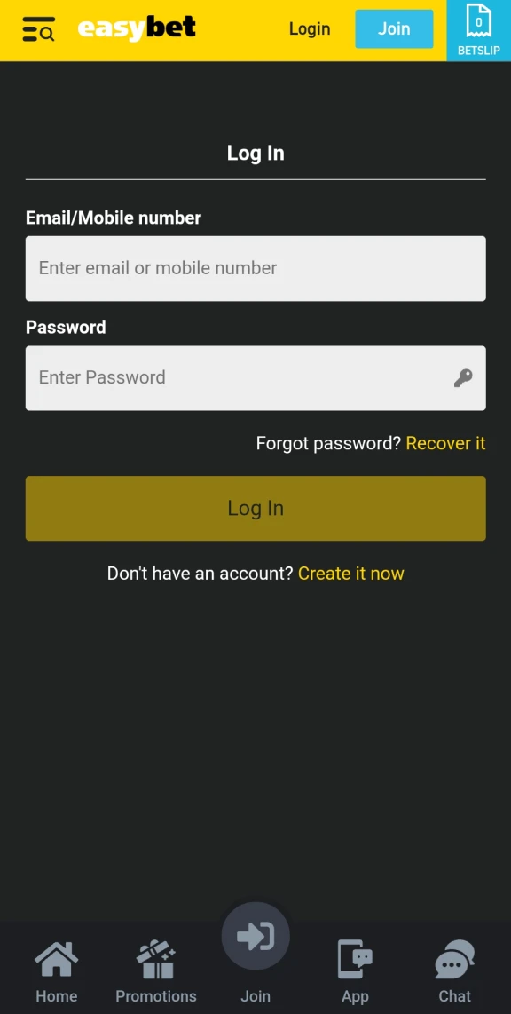 Log in to your EasyBet account to download the app on iOS.