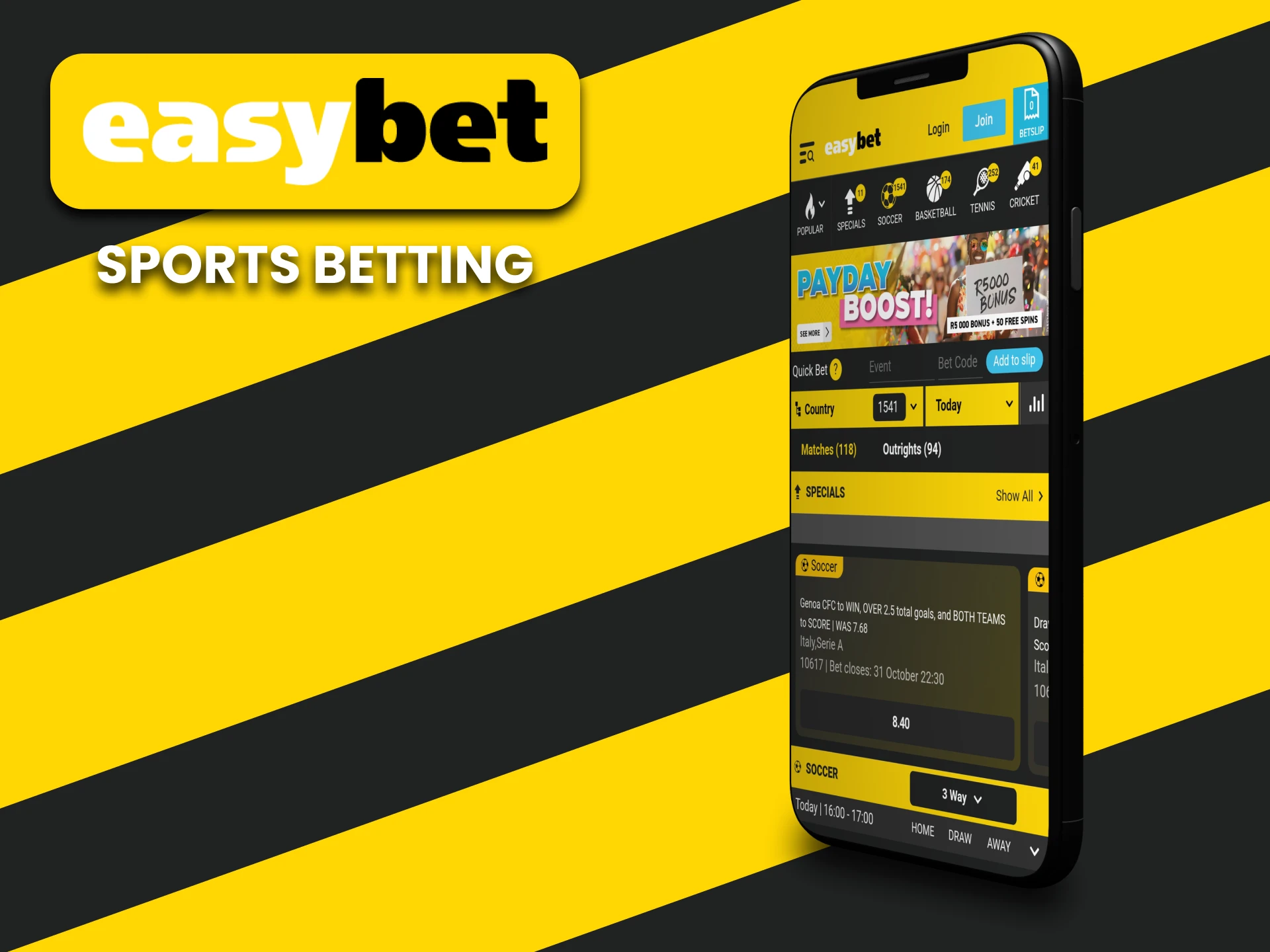 Place bets on sports using the EasyBet app.