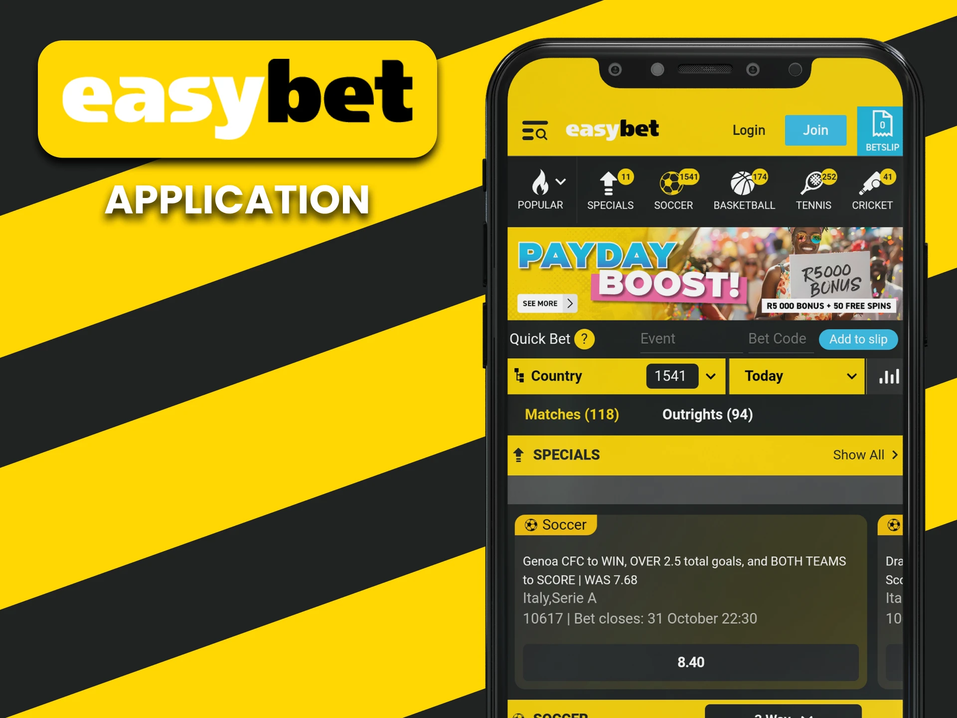 You can place bets on sports using the EasyBet app.