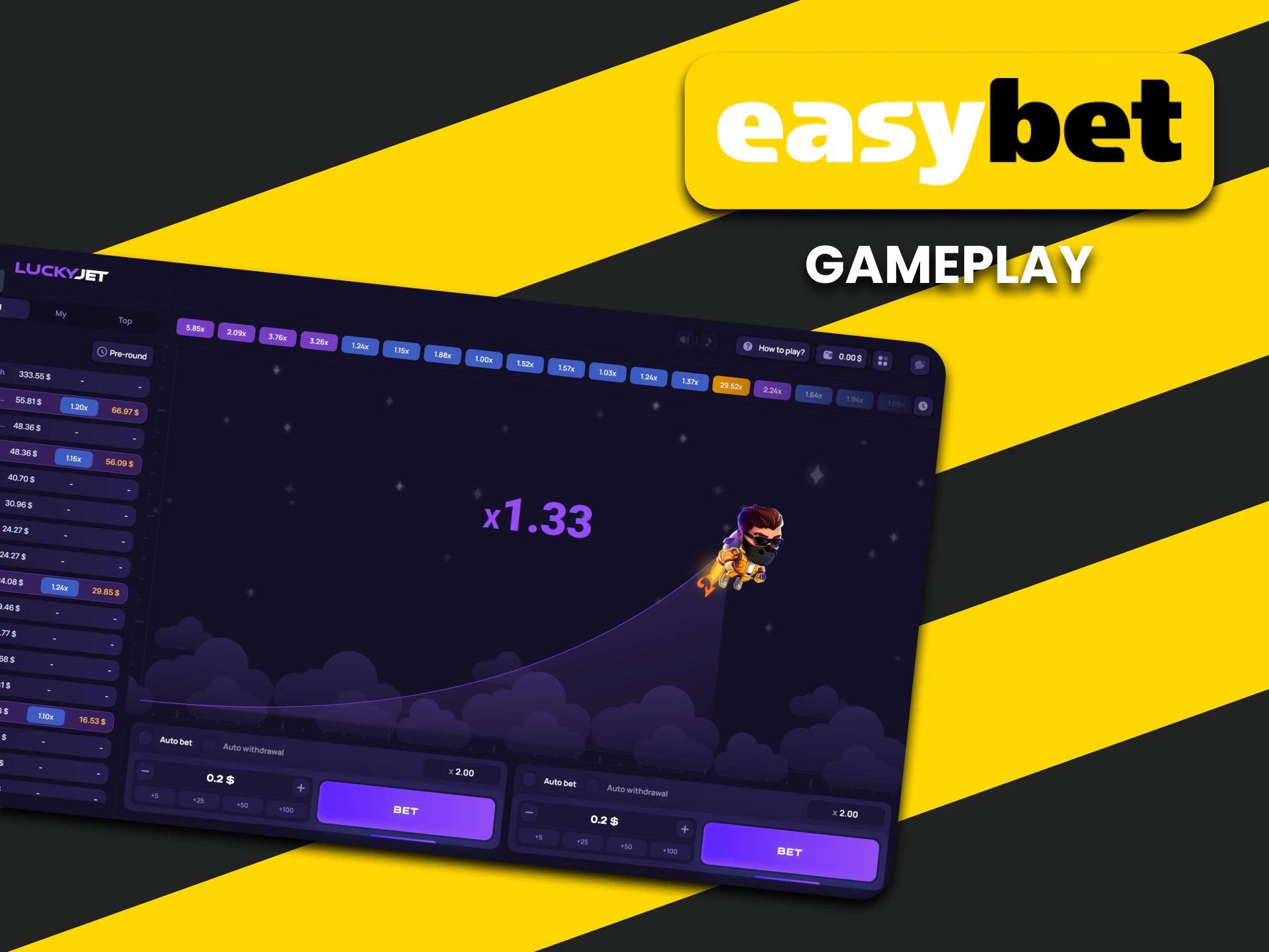 See how the gameplay happens in the Lucky Jet game on EasyBet.