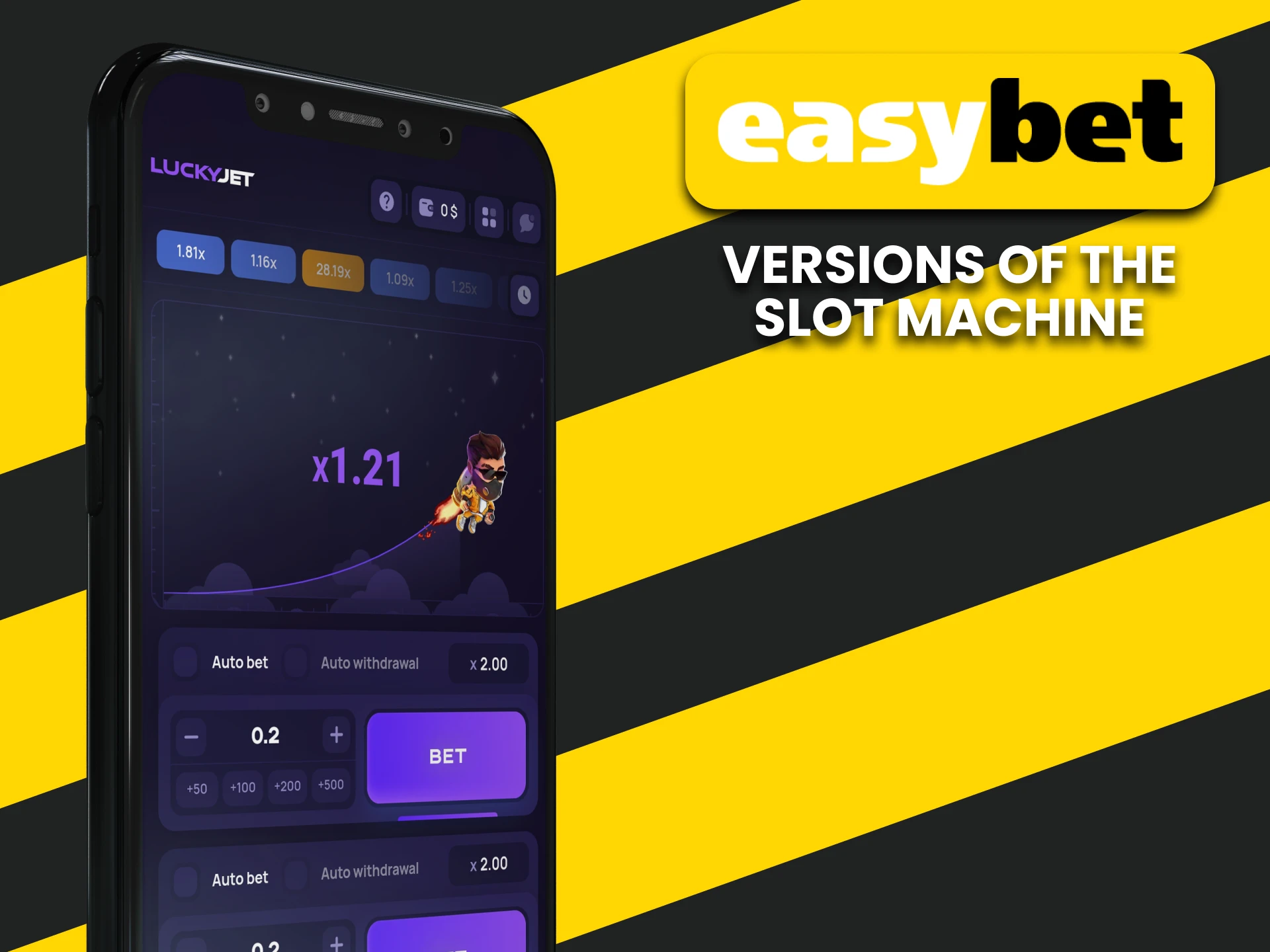 Choose your variation of the Lucky Jet game on EasyBet.