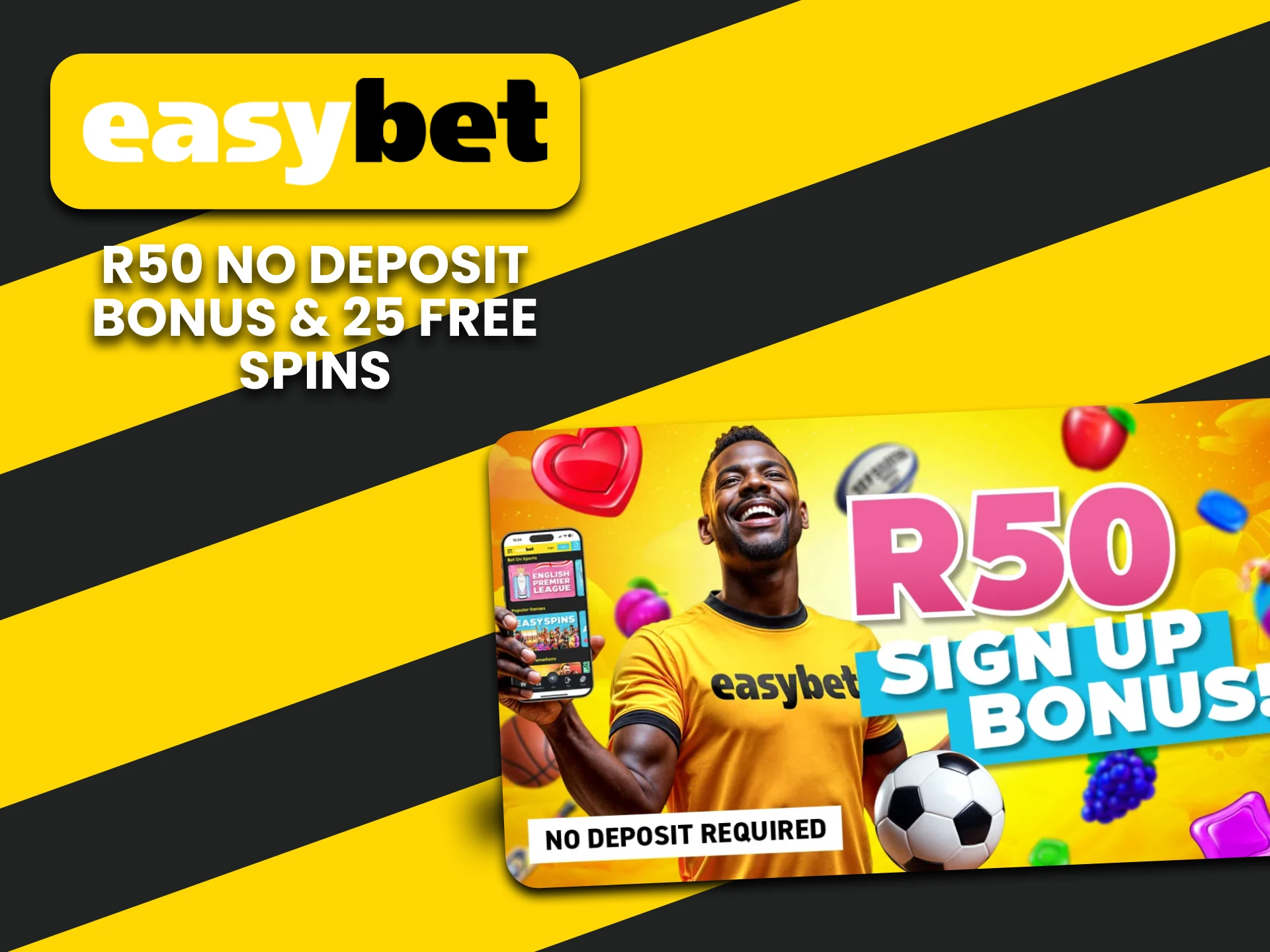 You will receive a no deposit bonus from EasyBet.