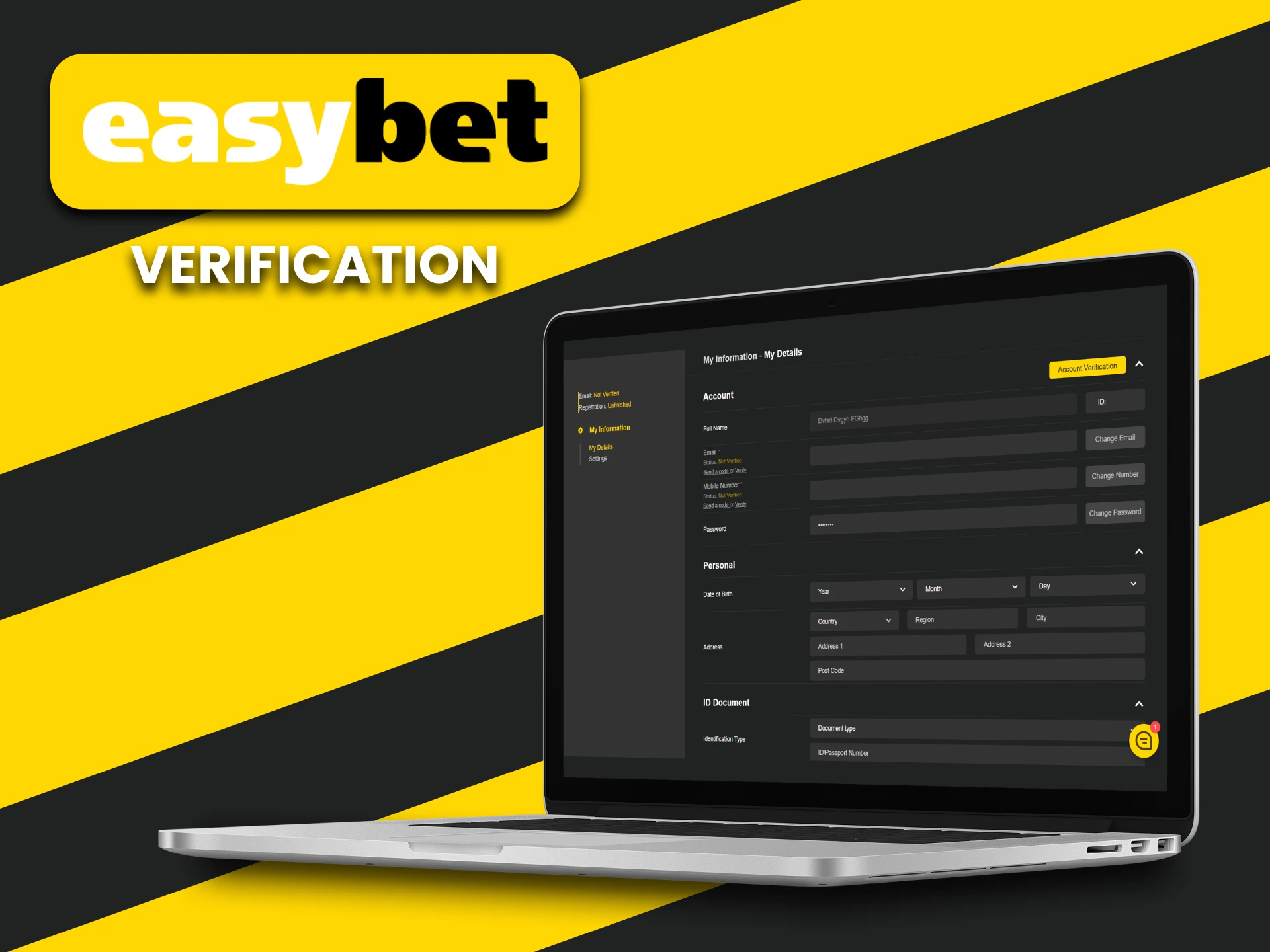 Fill in all the data for the EasyBet website.