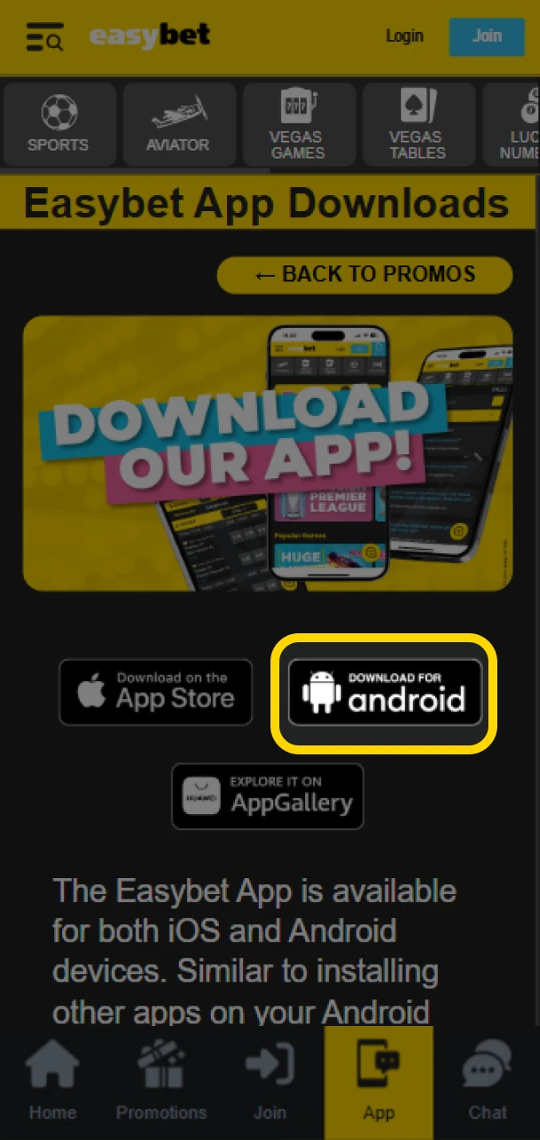 Download the Easybet app for Android.