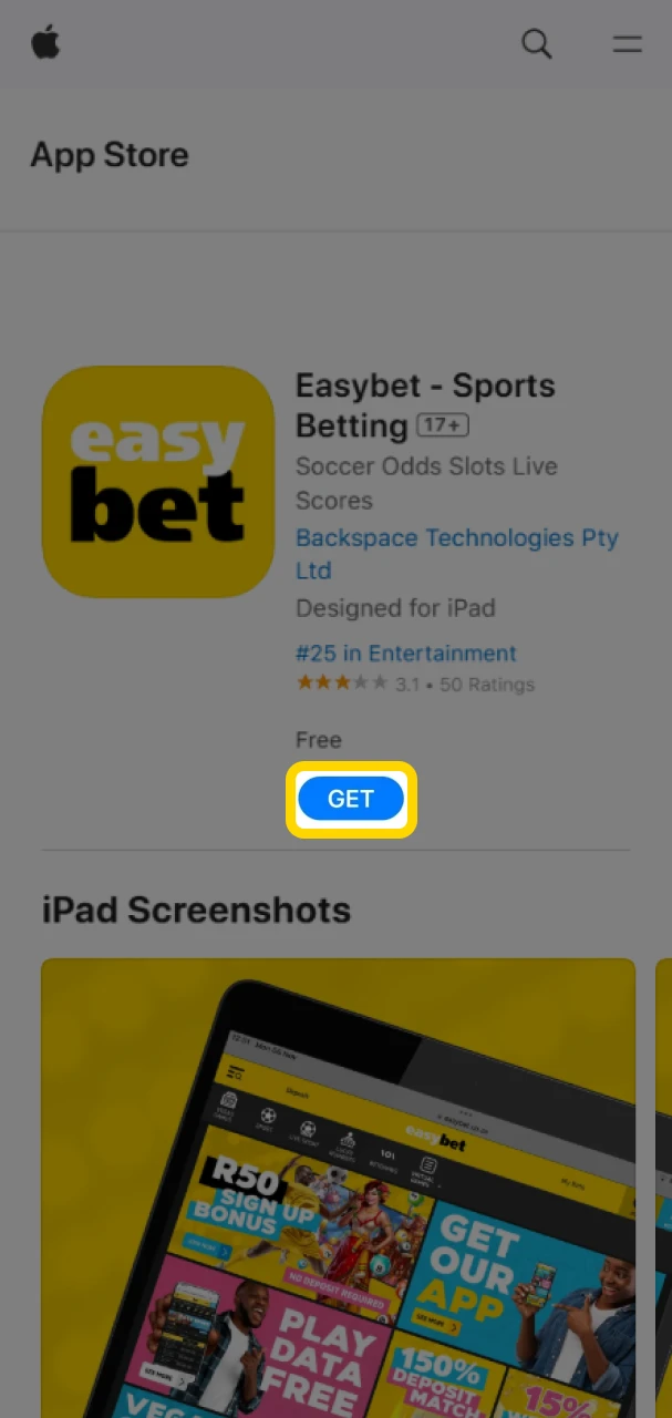 Download the Easybet app on your iOS device.