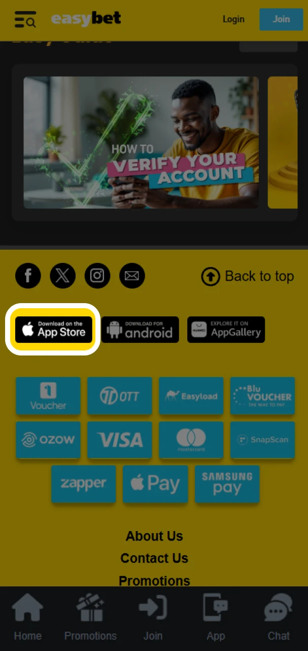 Open the Easybet app page in the App Store.