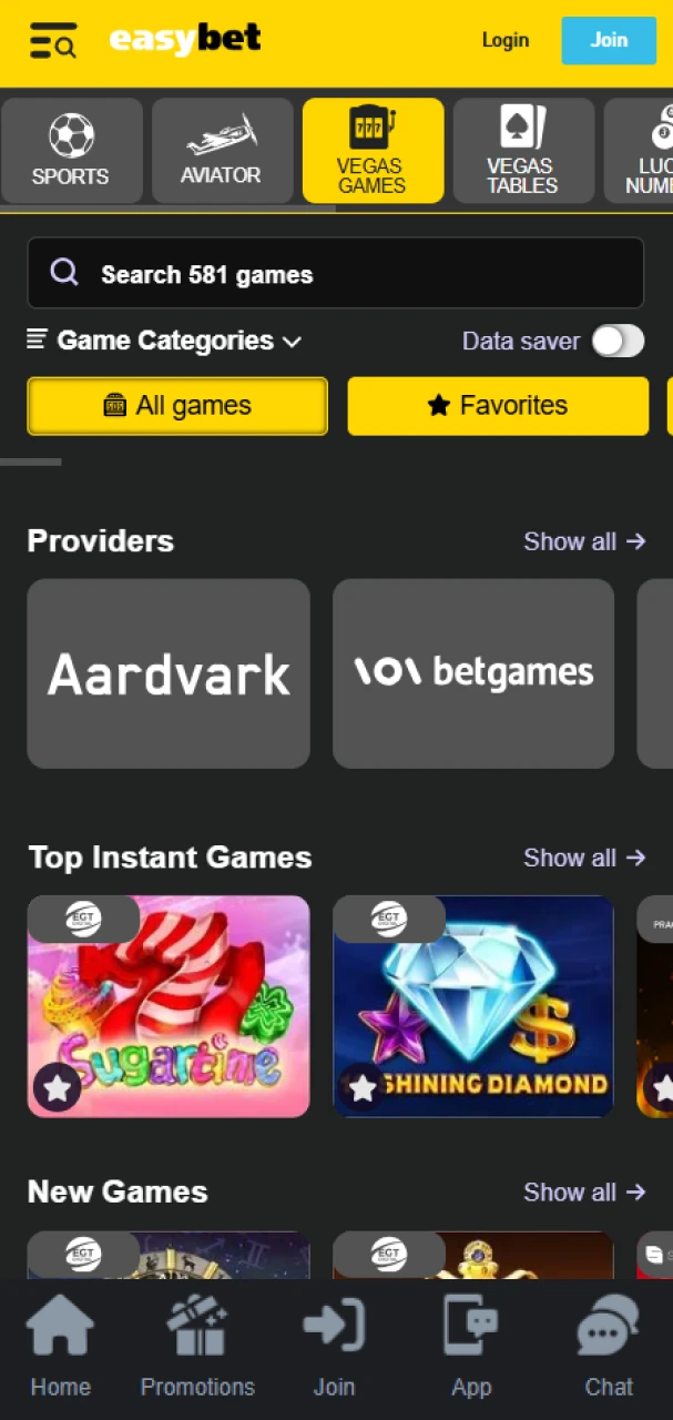 Play a variety of casino games on the Easybet platform.
