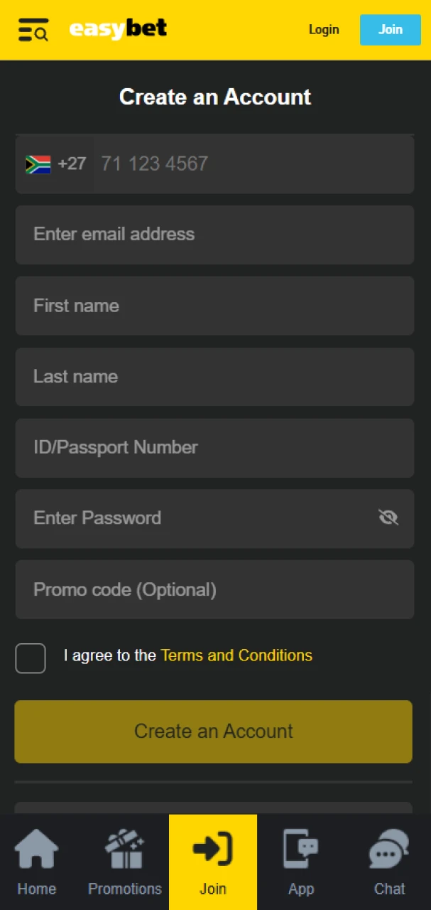 Easily create an account on the Easybet platform.