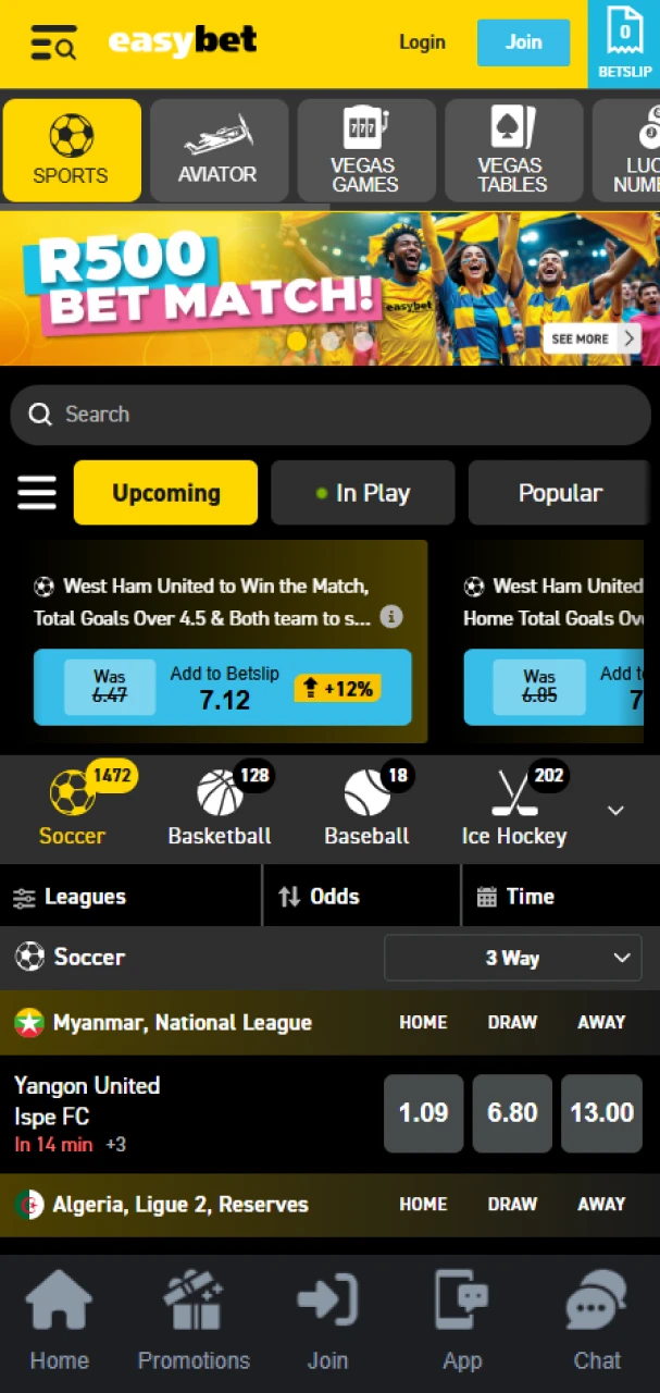 Place bets on favorite sports at Easybet.