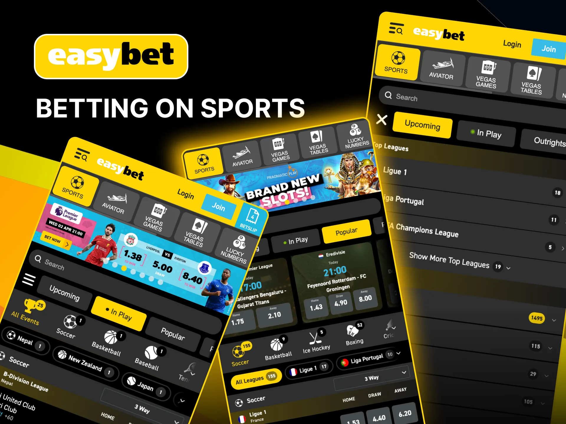 Bet on soccer, basketball, cricket, and more with the Easybet mobile app.
