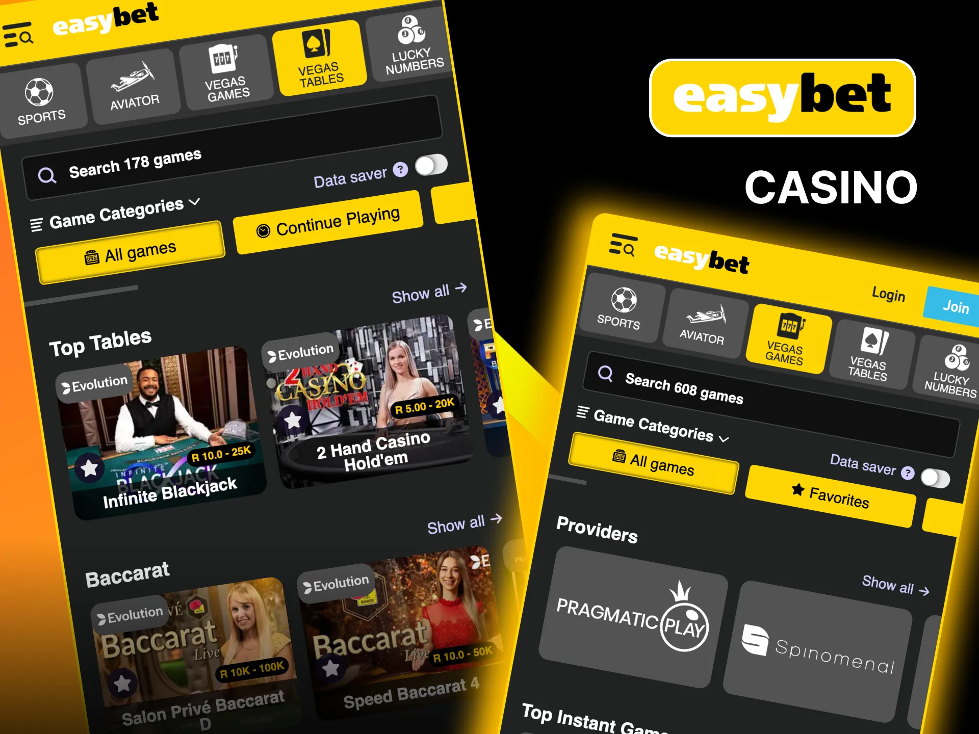 Discover Easybet's mobile casino featuring Drops & Wins, game shows, and Easy Spins.