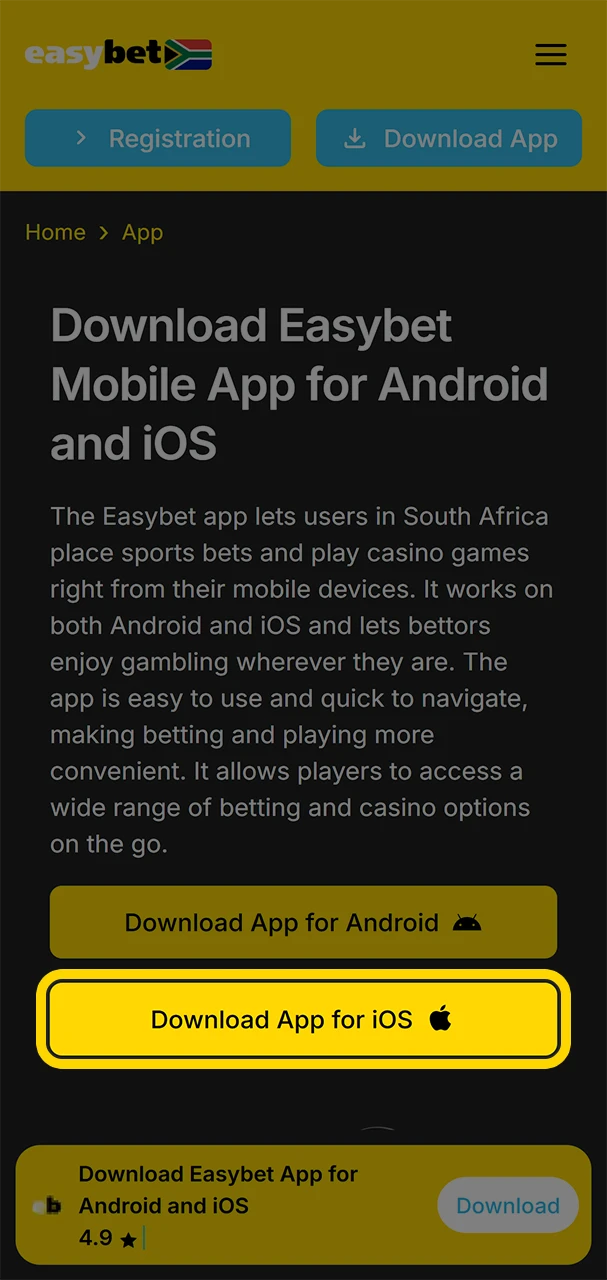 Download the Easybet app for iOS by following our link.