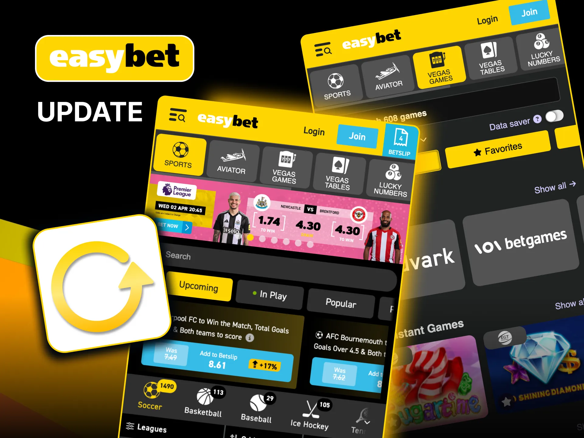 Refresh Easybet by updating via the App Store on iOS or reinstalling the APK for Android.