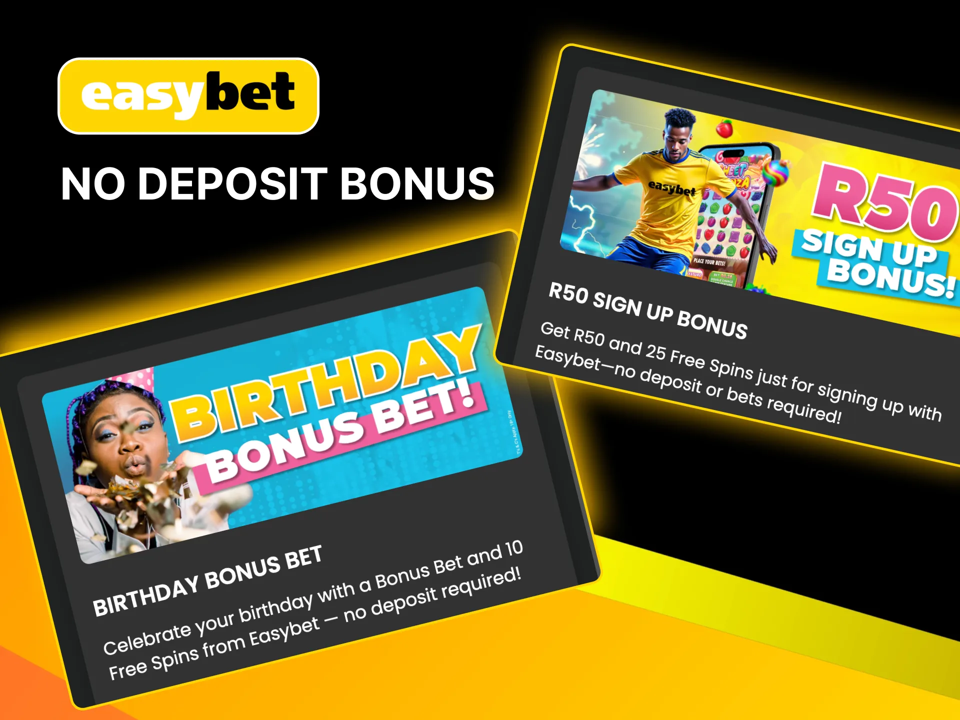 Claim Easybet's no-deposit bonus with R50 and free spins for selected slots automatically added.