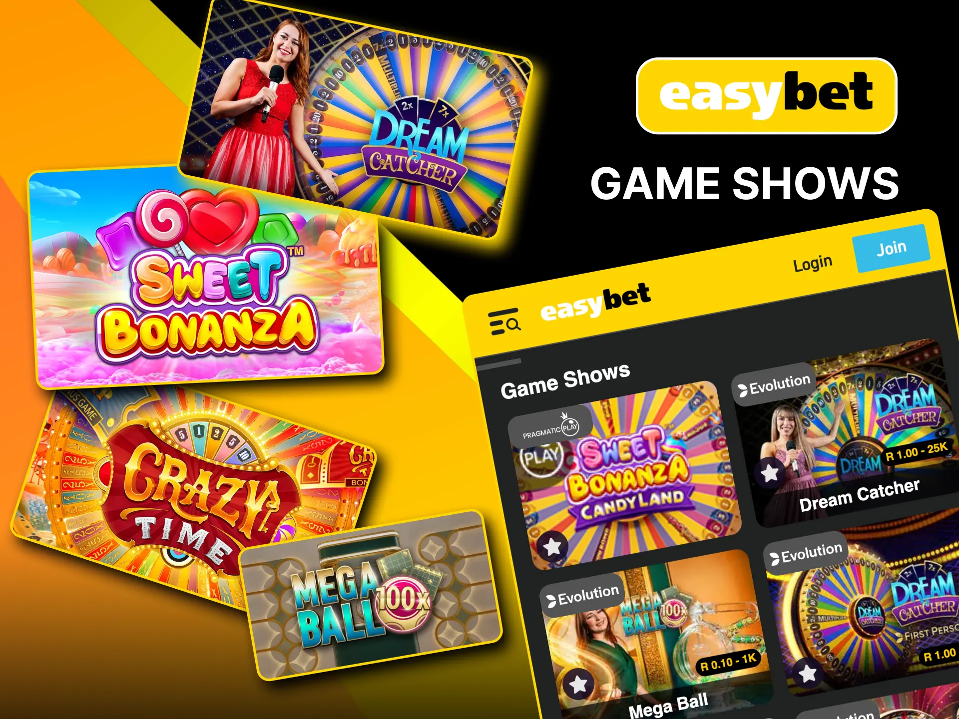 Popular Easybet game shows include Dream Catcher, and Crazy Time for big rewards.