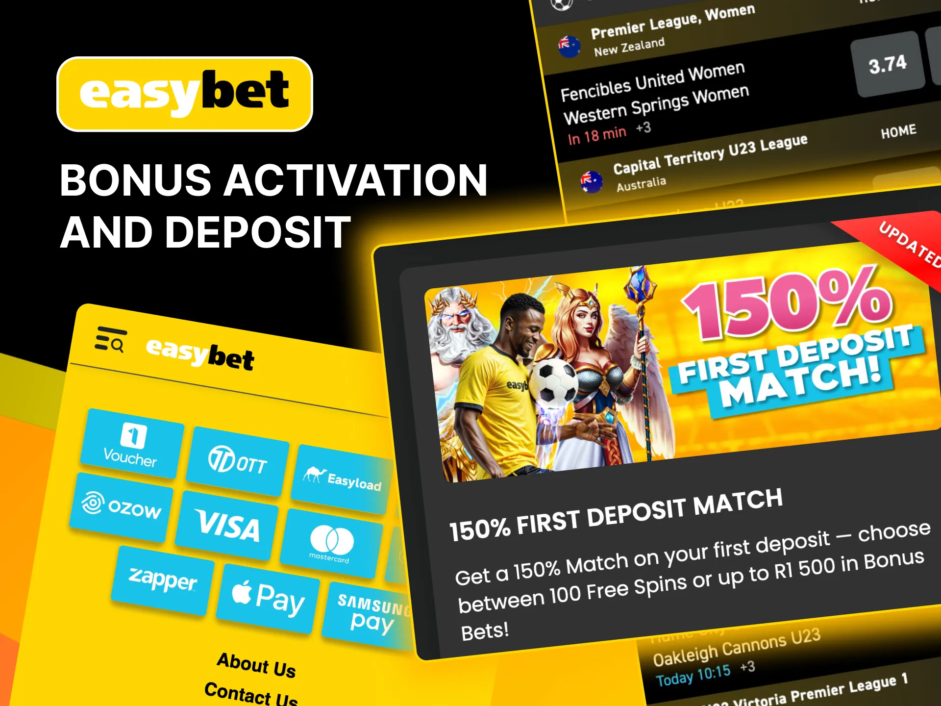 Complete Easybet deposits by selecting a payment method and applying bonus codes.