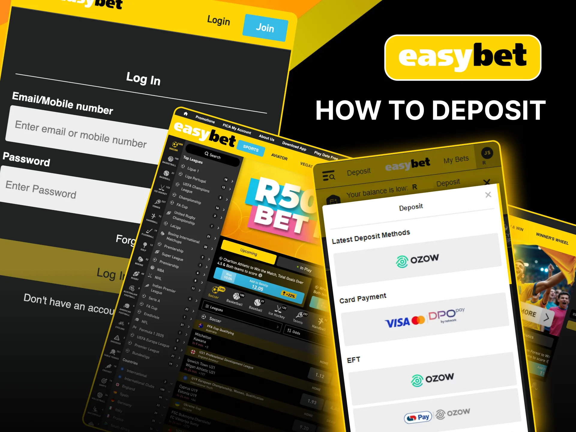 Add funds to your Easybet account by following simple steps in the deposit section.