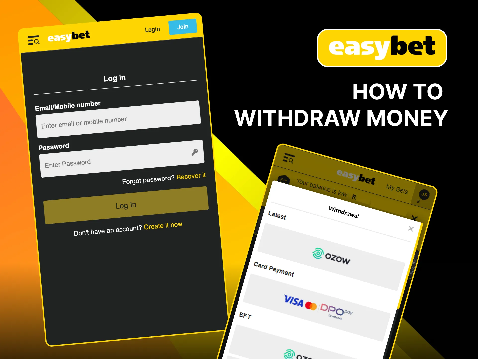 Withdraw funds on Easybet by logging in, selecting a method, and confirming the details.