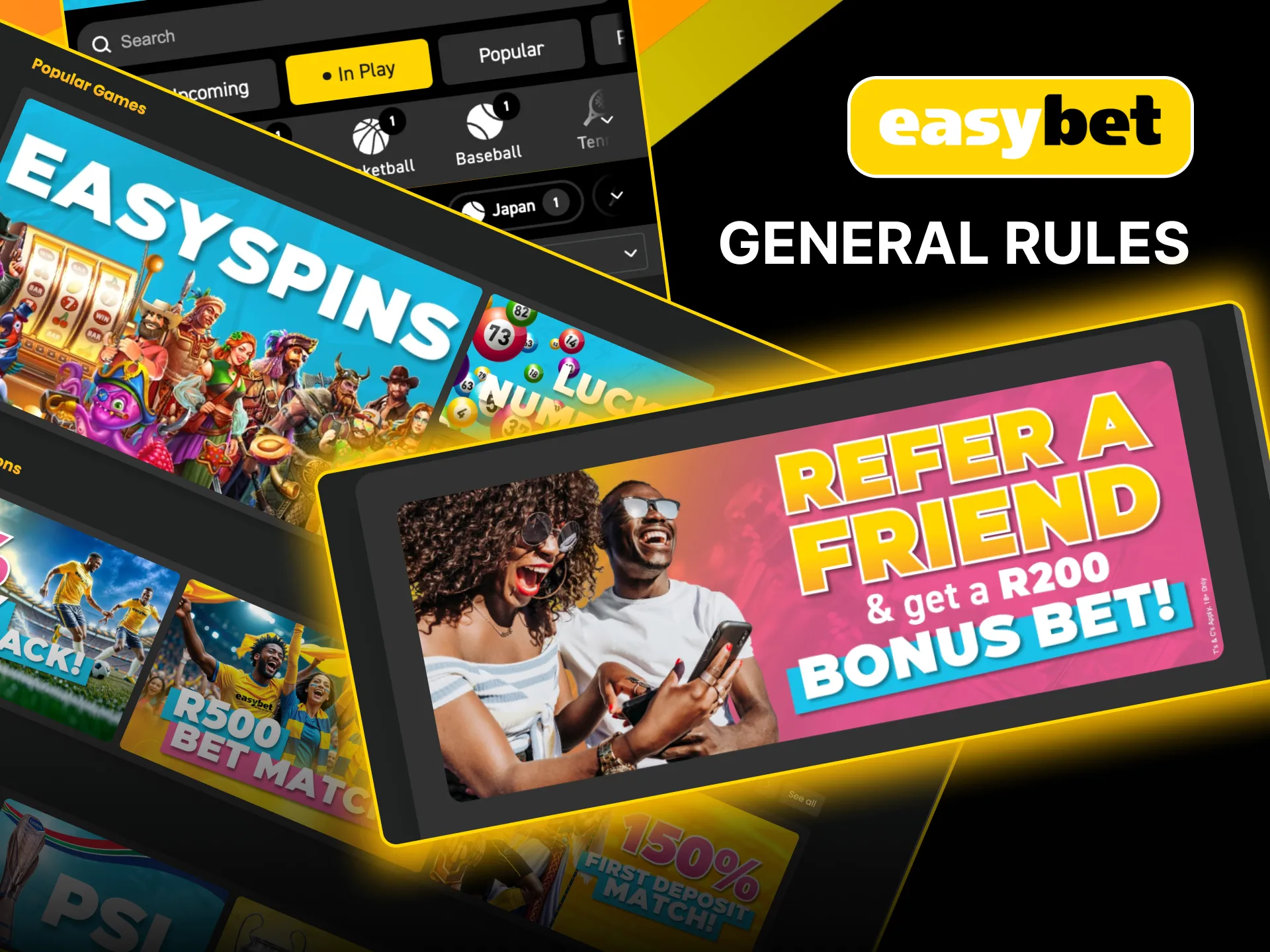 Referral program rules: Easybet bonuses depend on game type and expire after 7 days.