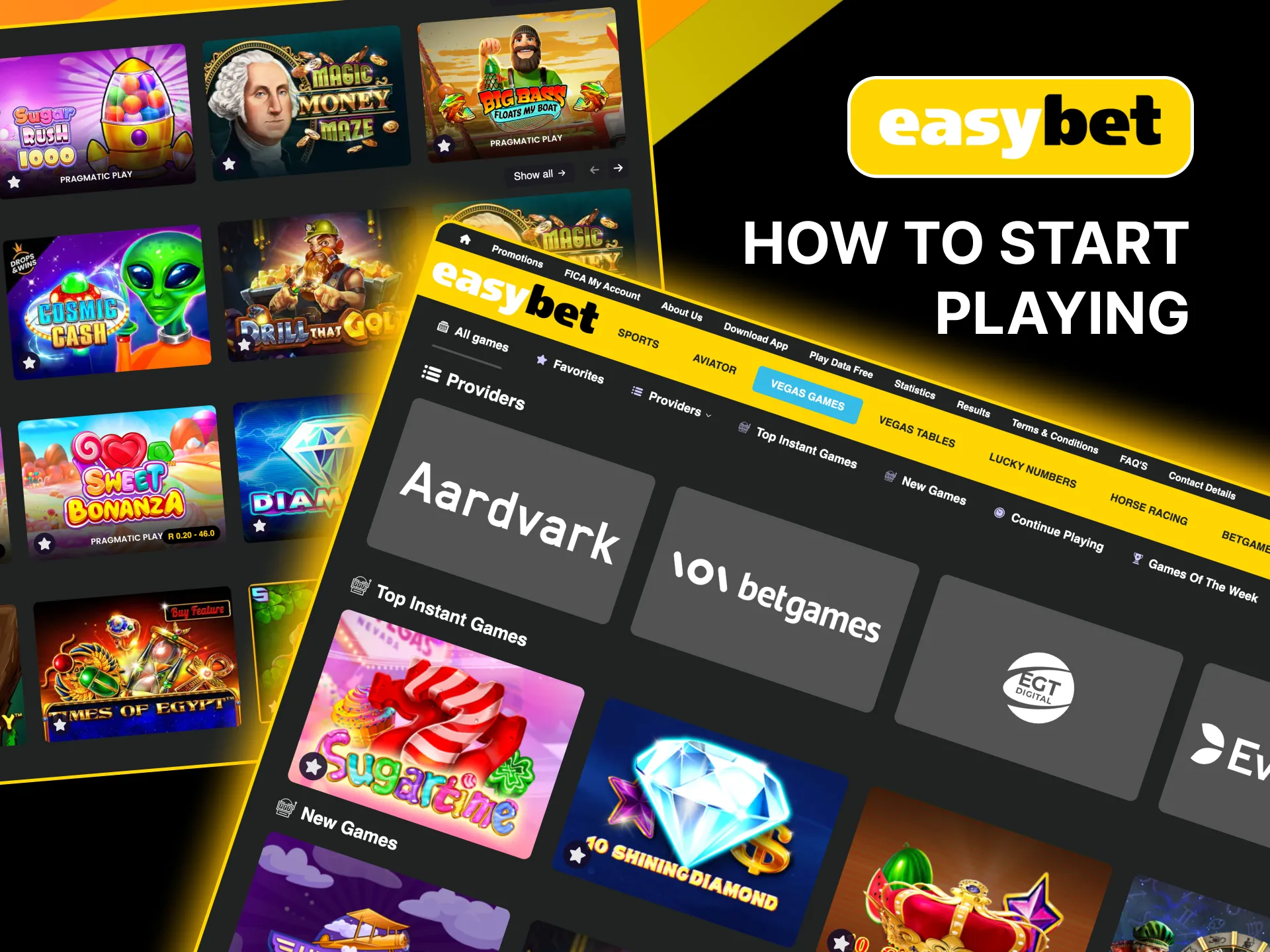Start playing slots on Easybet by selecting a game, setting bets, and enjoying spins.