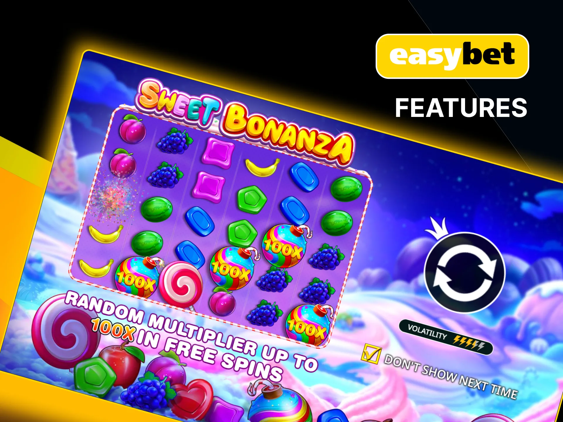 Discover Sweet Bonanza's features on Easybet, from cascading wins to exciting cluster pays.